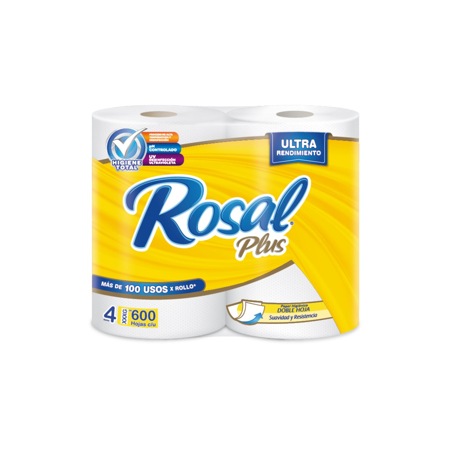 Imagen de PAPEL HIGIÉNICO ROSAL PLUS AMARILLO 600HOJAS 4 ROLLOS